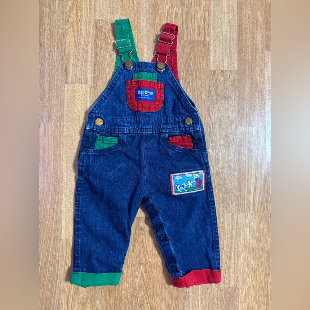 Vtg Oshkosh B’gosh Overalls Vestbak 6-9M Color Block USA Union Made Tug Of War